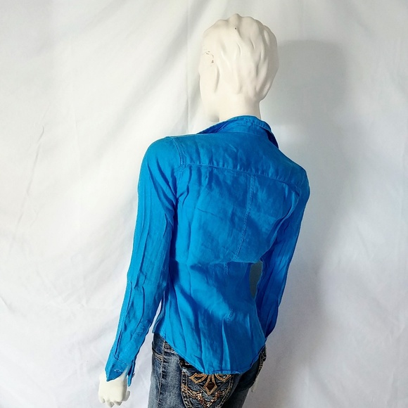 NWOT Frank & Eileen Barry Turquoise Linen Shirt - Picture 3 of 8